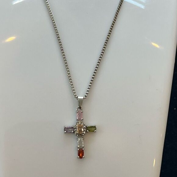 Vibrant Multi-Stone Cross Necklace - Picture 4 of 4